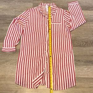 stars above Red and White Striped Long Sleeve Cotton Nightshirt
